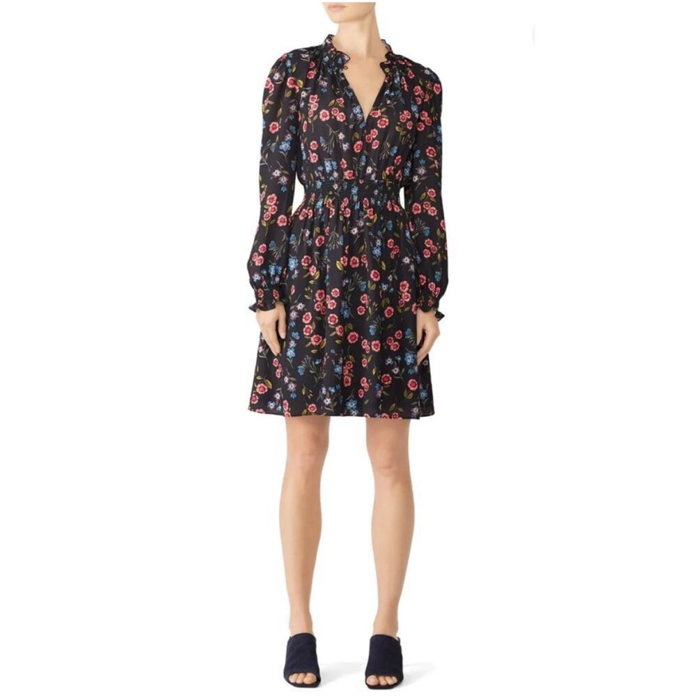 Kate Spade Black Floral Smock Waist Dress, S